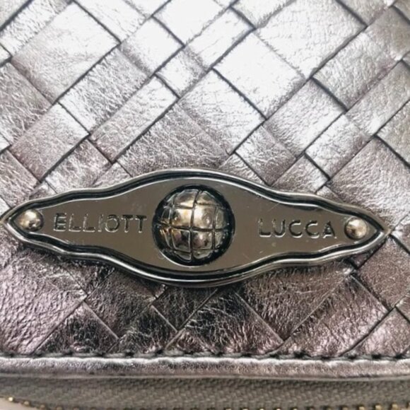 Elliott Lucca Womens Wristlet Wallet Silver Metallic Woven Leather Zip Around EC - Picture 6 of 9